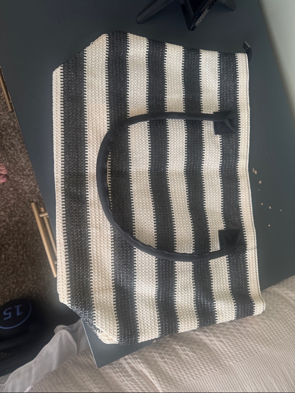 Striped Black and White Tote Bag - Classic Beach & Market Carryall